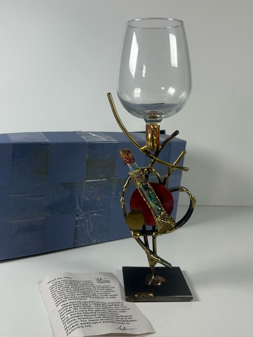 Gary Rosenthal kiddush cup Bronze and Glass with Heart Unique And Elegant